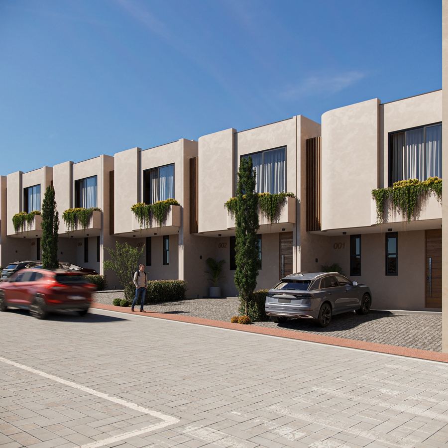 Casas de dos niveles con cocheras y jardineras