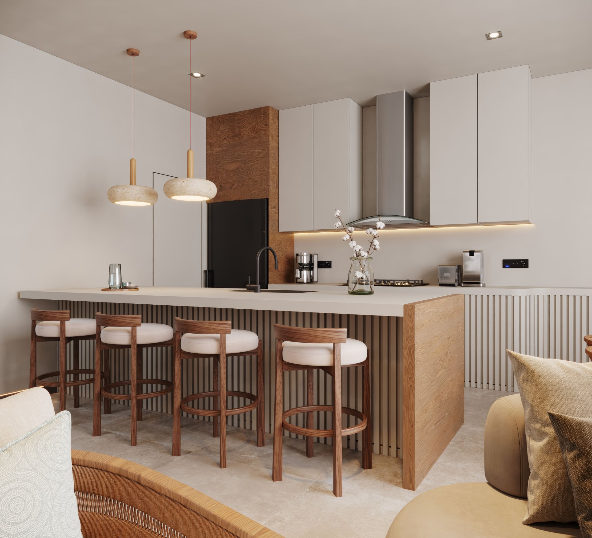 Cocina con isla y extractor